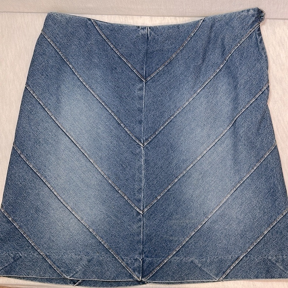 Vintage Ralph Ralph Lauren Abstract Blue Denim Jean High Rise Skirt Y2K Size 8 - Picture 3 of 14